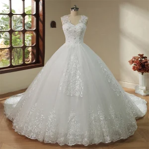 Y&M Novias V Neck Sweet Plus Size Vestido De Noiva 2025 Wedding Dress Long Train or Floor Length Appliqes Bridal Tulle Mariage